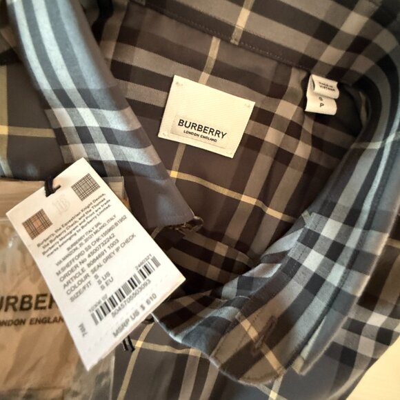 Burberry Men's SHEFFORD Gray Check Short Sleeve Shirt 8084691 - Picture 14 of 14